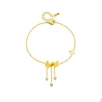 Mode Smycken Anklet, Titan Stål, med 1.97inch extender kedja, Fjäril, plated, för kvinna & med strass, gyllene, Såld Per Ca 7.87 inch Strand