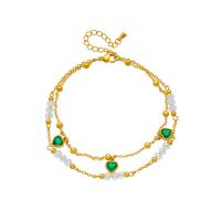 Fashion Jewelry Anklet, Acier titane, avec cristal, avec 1.97inch chaînes de rallonge, Double couche & pour femme & avec strass, doré, Vendu par Environ 7.87 pouce brin