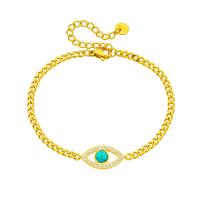 Evil Eye Jewelry Bracelet, Titanium Steel, with turquoise, with 1.97inch extender chain, plated, fashion jewelry & for woman & with rhinestone, golden, 18x10mm, Sold Per Approx 6.3 Inch Strand