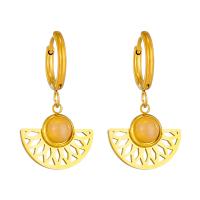 Titanium Steel  Earring with Natural Stone plated fashion jewelry & for woman golden Sold By Pair