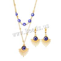 Evil Eye Jewelry Set, Titanium Steel, with 1.97inch extender chain, plated, Double Layer & different styles for choice & for woman & enamel, 26*21mm,42*12mm, Length:Approx 15.75 Inch, Approx 17.72 Inch, Sold By PC
