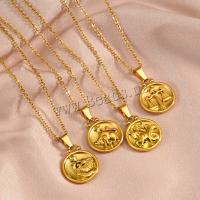 Stainless Steel Jewelry Necklace, 304 Stainless Steel, with 1.97inch extender chain, 18K gold plated, Zodiac symbols jewelry & Unisex & different styles for choice & double-sided, golden, 17mm, Length:Approx 17.71 Inch, Sold By PC