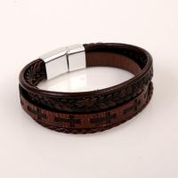 PU Leather Cord Bracelets, Tibetan Style magnetic clasp, platinum color plated, different length for choice & for man, coffee color, Sold By PC