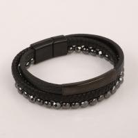 PU Cord Armband, med 304 rostfritt stål & Zink Alloy, plumbum svart färg klädd, Vintage & för människan, svart, Längd Ca 21 cm, Säljs av PC