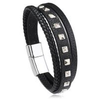 PU Leather Cord Bracelets zinc alloy magnetic clasp vintage & for man Length 21.5 cm Sold By PC
