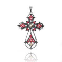 Tibetan Style Cross Pendants, silver color plated, DIY & with rhinestone, more colors for choice, 37x53mm, Sold By PC