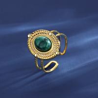 Пальцевидное Кольцо Титановой Стали, титан, с бирюза, ювелирные изделия моды & Женский, золотой, не содержит никель, свинец, 18.5mm, продается PC