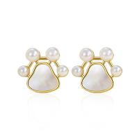 925 Sterling Silver Stud Earrings with White Shell & Plastic Pearl plated for woman 11mm Sold By Pair