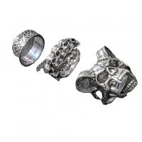 Zinc Alloy Ring Set antique silver color plated three pieces & Halloween Jewelry Gift & for man US Ring Sold By Set