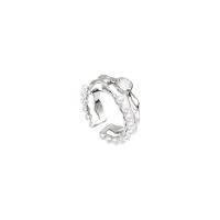 Messing Manchet Finger Ring, met Plastic Pearl, Oversteken, silver plated, verstelbaar & micro pave zirconia & voor vrouw, Maat:6-8, Verkocht door PC