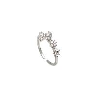 metal Anillo de dedo Cuff, chapado en color de plata, ajustable & micro arcilla de zirconia cúbica & para mujer, tamaño:6-8, Vendido por UD