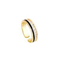 cobre Cuff Ring Finger, cromado de cor dourada, micro pavimento em zircônia cúbica & para mulher & esmalte, Mais cores pare escolha, tamanho:6-8, vendido por PC