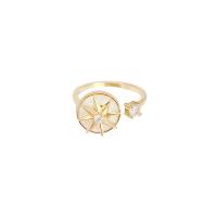 Brass Cuff Finger Ring, Eight Point Star, gold color plated, micro pave cubic zirconia & for woman & enamel, US Ring Size:6-8, Sold By PC