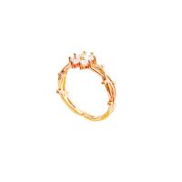 cobre Cuff Ring Finger, Flor, cromado de cor dourada, micro pavimento em zircônia cúbica & para mulher, tamanho:6-8, vendido por PC
