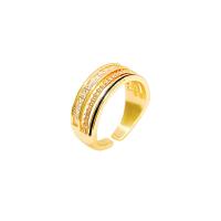 Messing Cuff fingerring, guldfarve belagt, justerbar & Micro Pave cubic zirconia & for kvinde, Størrelse:6-8, Solgt af PC