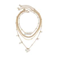 Brass Necklace with Plastic Pearl & Iron with 2.7inch extender chain gold color plated cross chain & multilayer & snake chain & for woman Length Approx 13.7 Inch Sold By PC