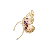 Iron Earring Wrap, Butterfly, gold color plated, for woman & enamel & with rhinestone, more colors for choice, 70x80mm, Sold By PC