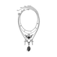 metal collar, con Cristal & aleación de zinc, con 2.7inch extender cadena, Corazón con alas, chapado en color de platina, multicapa & para mujer & esmalte, longitud:aproximado 13.8 Inch, Vendido por UD