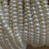 Naturliga sötvattenspärla lösa pärlor, Freshwater Pearl, Flat Round, DIY, vit, 6-7mm, Såld Per Ca 37 cm Strand