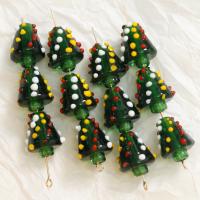 الخرز امبورك اليدوية, شجرة الميلاد, تصميم عيد الميلاد & ديي, أخضر, 19x14mm, تباع بواسطة PC