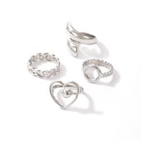Juego de anillos de aleación de zinc, chapado en color de plata, 4 piezas & Joyería & para mujer, plateado, Vendido por Set