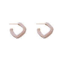 Zinc Alloy Stud Earring with Plastic Pearl gold color plated fashion jewelry & for woman two different colored 15mm Sold By Pair