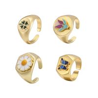 سبائك الزنك خاتم مجموعة, لون الذهب مطلي, 4 قطع & مجوهرات الموضة & للمرأة & مينا, متعددة الألوان, تباع بواسطة تعيين