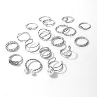 Zinc Alloy Ring Set with Plastic Pearl plated 19 pieces & fashion jewelry & for woman & with rhinestone 17mm Sold By PC