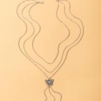 Mode-Multi-Layer-Halskette, Zinklegierung, silberfarben plattiert, drei Schichten & Modeschmuck & für Frau, Silberfarbe, Länge 51-80 cm, verkauft von PC