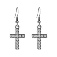 Zinc Alloy Drop Earrings with Brass Cross & for woman & with rhinestone nickel lead & cadmium free Sold By Pair