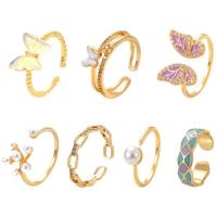Brass prst prsten, Mosaz, s Plastové Pearl, různé styly pro výběr & pro ženy & smalt & s drahokamu, nikl, olovo a kadmium zdarma, Prodáno By PC