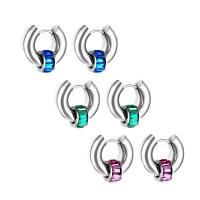 Stainless Steel Huggie Hoop Earring, 304 Stainless Steel, Vacuum Ion Plating, fashion jewelry & for woman & with rhinestone, more colors for choice, Sold By Pair
