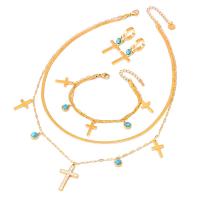 Jewelry Sets, Titanium Steel, with turquoise, with 1.97inch,1.57inch extender chain, Vacuum Ion Plating, fashion jewelry & different styles for choice & for woman, golden, Length:Approx 15.75 Inch, Approx 17.72 Inch, Approx 6.3 Inch, Sold By PC