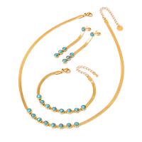Jewelry Sets, Titanium Steel, with turquoise, with 1.97inch,1.57inch extender chain, Vacuum Ion Plating, fashion jewelry & different styles for choice & for woman, golden, Length:Approx 15.75 Inch, Approx 6.3 Inch, Sold By PC