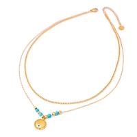 Titanium Steel Necklace, with turquoise, with 1.97inch extender chain, plated, Double Layer & different styles for choice & for woman, golden, Length:Approx 15.75 Inch, Approx 17.72 Inch, Sold By PC