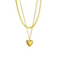 Multi Layer Necklace, Titanium Steel, with 1.97inch extender chain, Heart, plated, Double Layer & fashion jewelry & for woman, golden, Sold Per Approx 17.32 Inch, Approx 15.75 Inch Strand