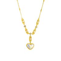 Titanium Steel Necklace, with Plastic Pearl, with 2.17inch extender chain, Heart, plated, fashion jewelry & for woman & with rhinestone, golden, 16x13mm, Sold Per Approx 15.75 Inch Strand