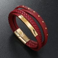 PU Leather Cord Bracelets with Zinc Alloy plated vintage & for man 26mm Length 21 cm Sold By PC