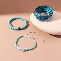 Bracelets cordon PU, cuir PU, avec turquoise, trois pièces & styles différents pour le choix & pour femme & avec strass, Vendu par PC