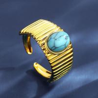 Titanium Steel Finger Ring with turquoise plated fashion jewelry & for woman golden nickel lead & cadmium free 10.6mm Sold By PC