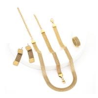 Jewelry Sets Stud Earring & finger ring & bracelet & necklace Titanium Steel plated 4 pieces & fashion jewelry & for woman gold nickel lead & cadmium free Sold By Set