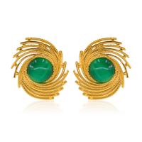 Stainless Steel Stud Earrings 304 Stainless Steel with Jade plated fashion jewelry & for woman golden Sold By Pair