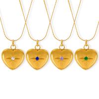 Edelstahl Schmuck Halskette, 304 Edelstahl, Herz, plattiert, Modeschmuck & Micro pave Zirkonia & für Frau, keine, verkauft von PC