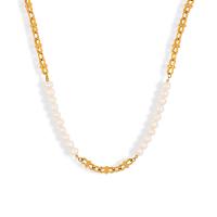 Edelstahl Schmuck Halskette, 304 Edelstahl, mit Natürliche kultivierte Süßwasserperlen, plattiert, Modeschmuck & für Frau, goldfarben, verkauft von PC