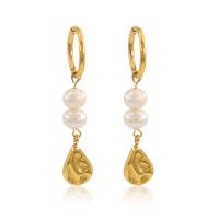 Stainless Steel Drop Earring, 304 Stainless Steel, with Freshwater Pearl, plated, fashion jewelry & for woman, gold, Sold By Pair