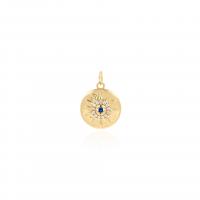 Evil Eye Pendants, Brass, Round, plated, DIY & micro pave cubic zirconia, golden, 19x15x3.70mm, Sold By PC