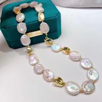 Freshwater Pearl Brass Chain Necklace, Pérolas de água doce, with cobre, joias de moda & para mulher, branco, comprimento Aprox 40 cm, vendido por PC