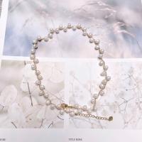 Freshwater Pearl Brass Chain Necklace, Pérolas de água doce, with cobre, with 5cm extender chain, joias de moda & para mulher, branco, 5-6mm, comprimento Aprox 37 cm, vendido por PC