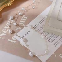 Freshwater Pearl Brass Necklace, with Brass, fashion jewelry & for woman, white, Length:Approx 40 cm, Sold By PC