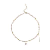 Natural Freshwater Pearl Necklace, with Gemstone & Tibetan Style, gold color plated, for woman, two different colored, Sold Per 44.5 cm Strand